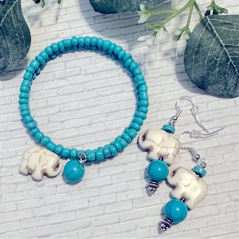 Elephant Earrings & Bracelet Set